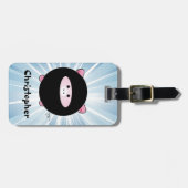 青のパーソナライズな忍者のブタ ラゲッジタグ (正面横)