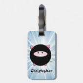 青のパーソナライズな忍者のブタ ラゲッジタグ (裏面縦)