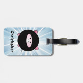 青のパーソナライズな忍者のブタ ラゲッジタグ (裏面横)