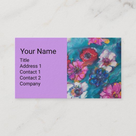 青のピンクの白い花モノグラムBUフローラ 名刺 (正面)