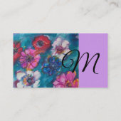 青のピンクの白い花モノグラムBUフローラ 名刺 (裏面)