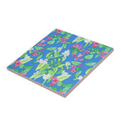 青のピンクのWeigelaそして白いバイカウツギの花 タイル (側面)