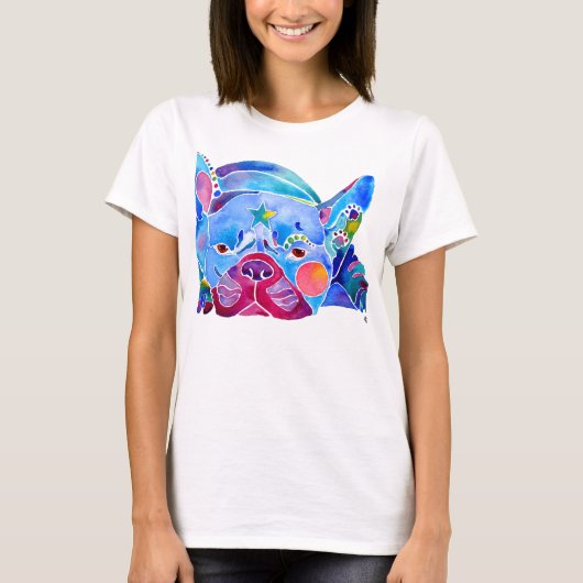 青のフレンチブルドッグ Tシャツ (正面)