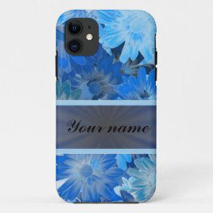 青のフローラデイジーパターン iPhone 11 ケース