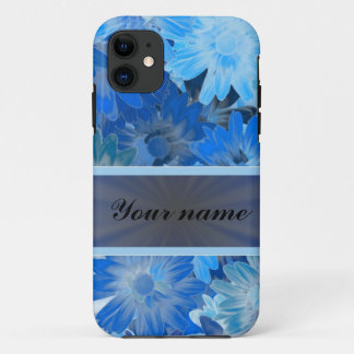青のフローラデイジーパターン iPhone 11 ケース