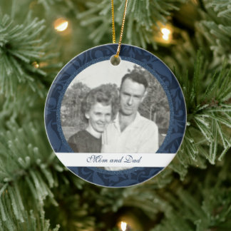 青のフローラ枠:記念:写真オーナメント セラミックオーナメント