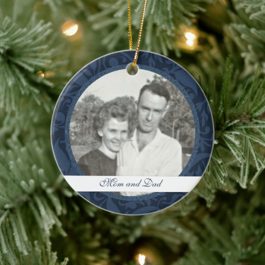 青のフローラ枠：記念：写真オーナメント セラミックオーナメント (ツリー)