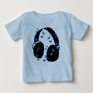 青のベビーのための音符が付いているヘッドホーン ベビーTシャツ