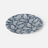 青のペイズリー水彩パターン ペーパープレート (アングル)