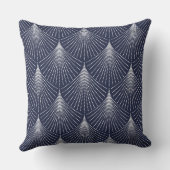 青のホワイトアートデコ幾何学模様 クッション (裏面)