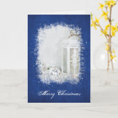 青のホワイトランタンキャンドルとオーナメントカード カード (黄色い花)