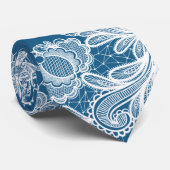青のホワイトレース ネクタイ (ロール)