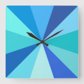 青のポップアートのモダン60sファンキーで幾何学的な光線 スクエア壁時計 (正面)