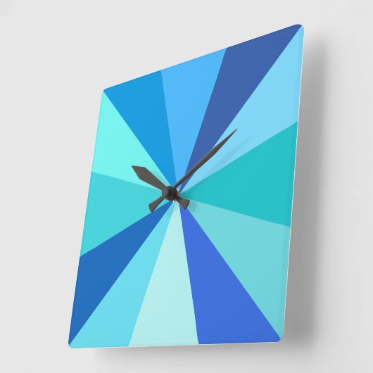 青のポップアートのモダン60sファンキーで幾何学的な光線 スクエア壁時計 (傾斜)