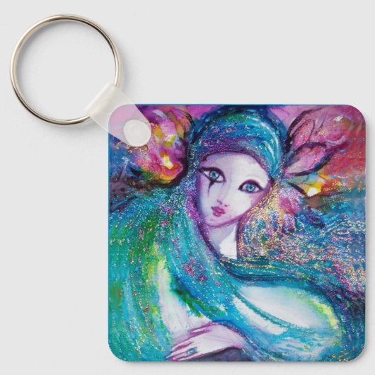 青のマスク/ベネチアンマスカレードマスク キーホルダー (正面)