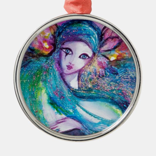 青のマスク/ベネチアンマスカレードマスク メタルオーナメント (正面)