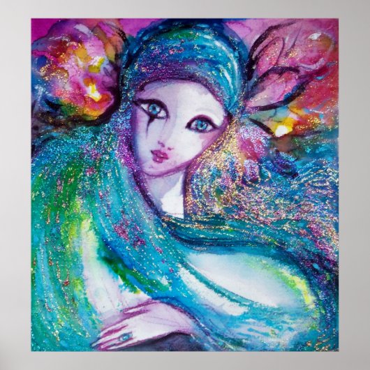 青のマスク/ベネチアンマスカレード顔 ポスター (正面)