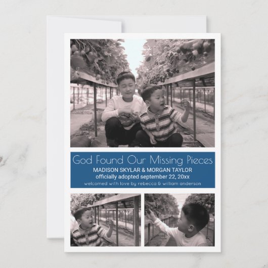 青のミニマモダンリストの子どもの養子縁組3写真 案内状 (正面)