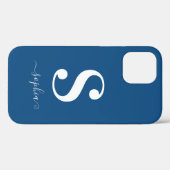 青のミニマルホワイトモノグラムグレーのスクリプト名 Case-Mate iPhoneケース (裏面 (横))