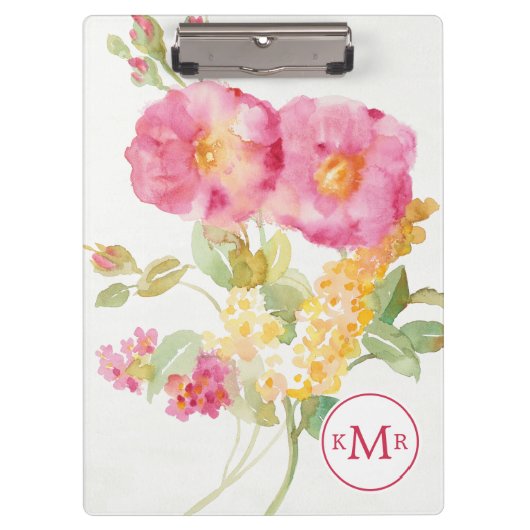 青のモノグラム|の白いデイジー クリップボード (正面)