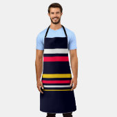 青のユニフォームストライプ エプロン (着用した状態)