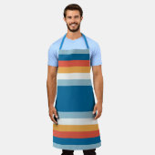 青のユニフォームストライプ エプロン (着用した状態)