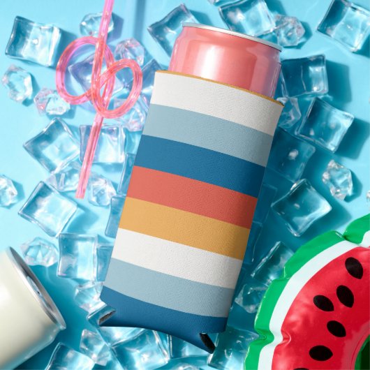 青のユニフォームストライプ スリム缶クーラー (インサイチュ 夏)