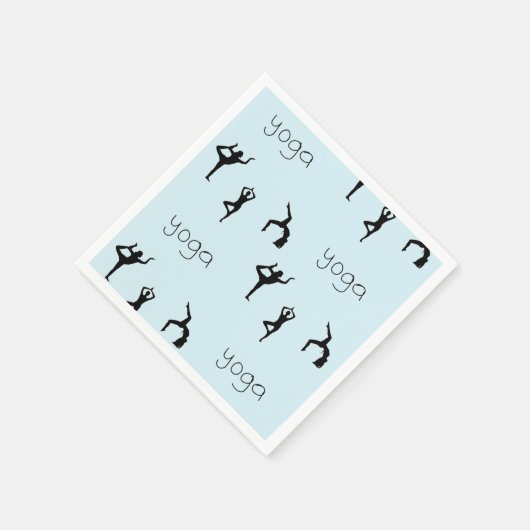青のヨガポーズと文字パターン スタンダードカクテルナプキン (角)