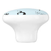 青のヨガポーズと文字パターン セラミックノブ (側面)