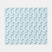 青のヨガポーズと文字パターン フリースブランケット (正面(横))