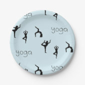 青のヨガポーズと文字パターン ペーパープレート (正面)