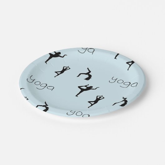 青のヨガポーズと文字パターン ペーパープレート (アングル)