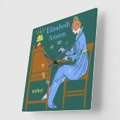 青のライティングデスクのAuthorアールデコの女性 スクエア壁時計 (傾斜)