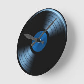 青のレトロのレコードのアルバム ラウンド壁時計 (傾斜)