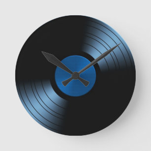 青のレトロのレコードのアルバム ラウンド壁時計