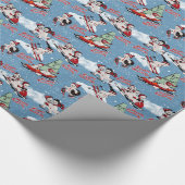 青のレトロの雪だるまの冬季スポーツ ラッピングペーパー (角)