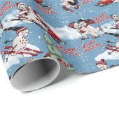 青のレトロの雪だるまの冬季スポーツ ラッピングペーパー (ロールコーナー)
