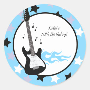 青のロックスターの誕生日の好意のステッカー ラウンドシール