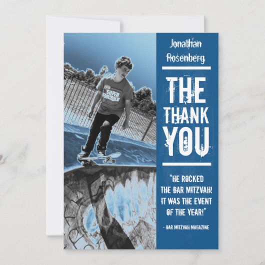 青のロック・バンドのバーの（ユダヤ教の）バル・ミツバーのサンキューカード サンキューカード (正面)