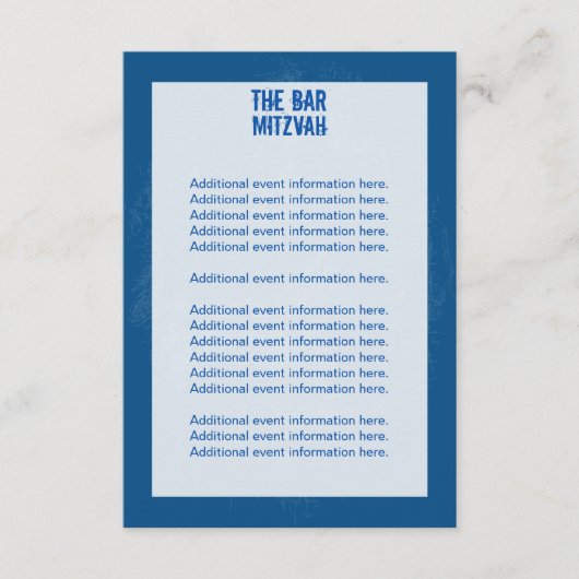 青のロック・バンドのバーの（ユダヤ教の）バル・ミツバー情報カード 出欠カード (正面)