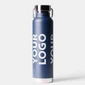 青のワイドなロゴパターン ウォーターボトル (正面)