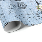 青のヴィンテージのエッフェル塔の郵便はがき ラッピングペーパー (ロールコーナー)