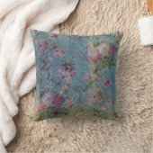 青のヴィンテージのグランジな花の枕ピンクの花 クッション (ブランケット)
