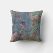 青のヴィンテージのグランジな花の枕ピンクの花 クッション (裏面)