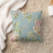 青のヴィンテージの花の投球の枕ピンクの花 クッション (ブランケット)