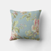 青のヴィンテージの花の投球の枕ピンクの花 クッション (裏面)