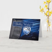 青のヴィンテージクラシック自動誕生日 カード (黄色い花)