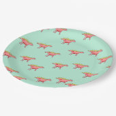 青の上にピンクの恐竜の淡い色の模様 ペーパープレート (アングル)