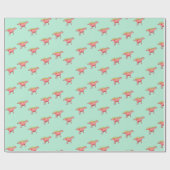 青の上にピンクの恐竜の淡い色の模様 ラッピングペーパー (フラット)