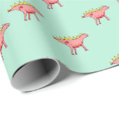 青の上にピンクの恐竜の淡い色の模様 ラッピングペーパー (ロールコーナー)